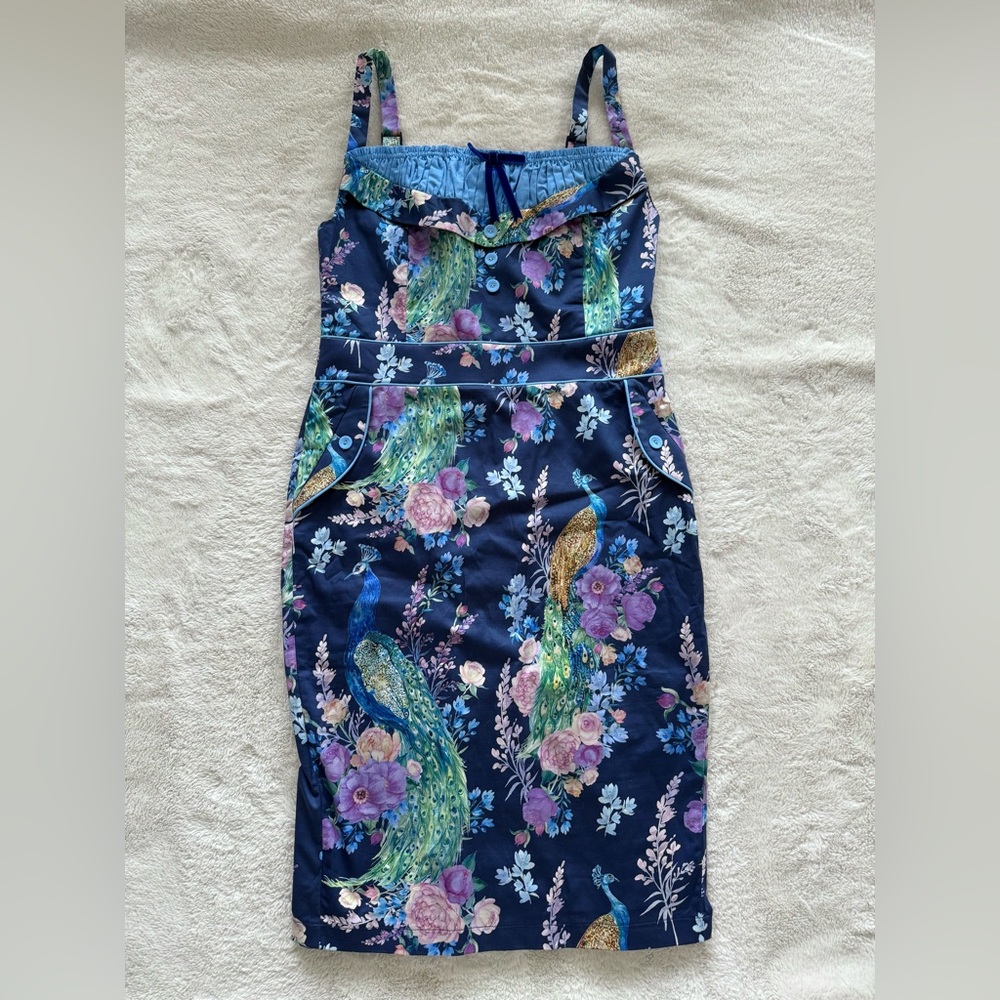 RARE Kitten D’Amour Peacocks & Palaces Wiggle Dress - Picture 3 of 4